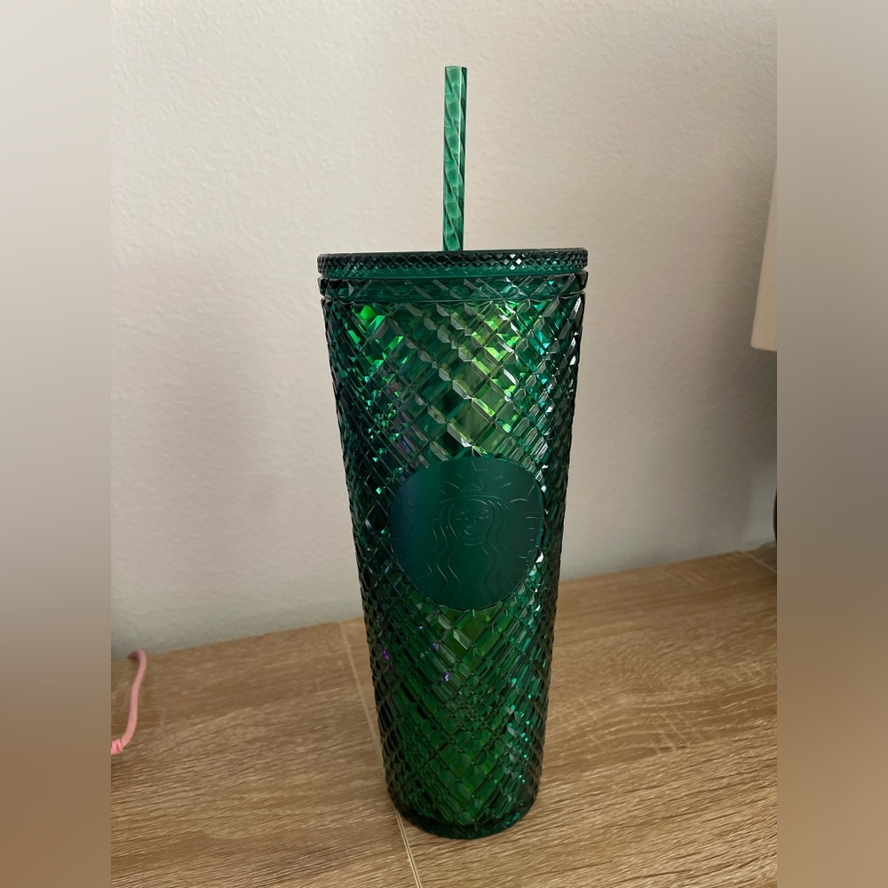 New Starbucks Holiday Emerald Green Tumbler with Straw